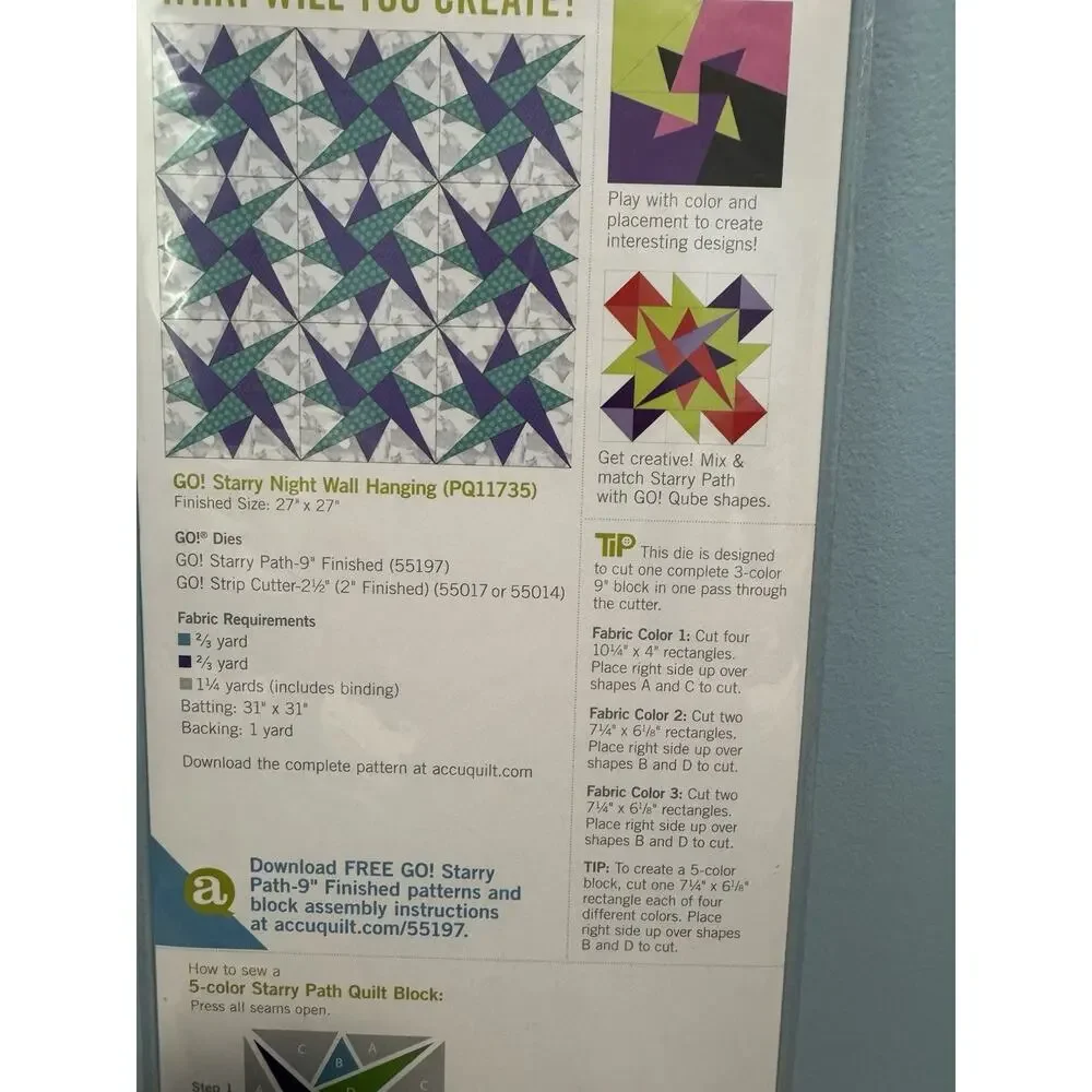 AccuQuilt GO! STARRY PATH Fabric Cutting Die 9” Finished Block # 55197